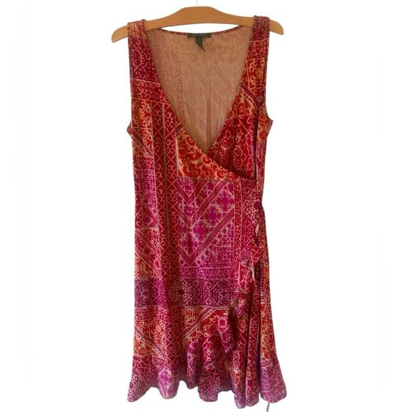 Lauren Ralph Lauren Fuchsia Faux Wrap Dress Boho Ruffle Sleeveless Women’s XL - Picture 8 of 9